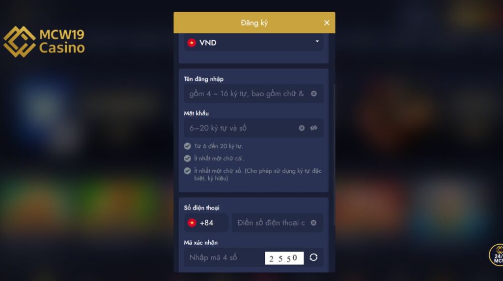 Cách đăng ký tài khoản MCW19 đơn giản từng bước